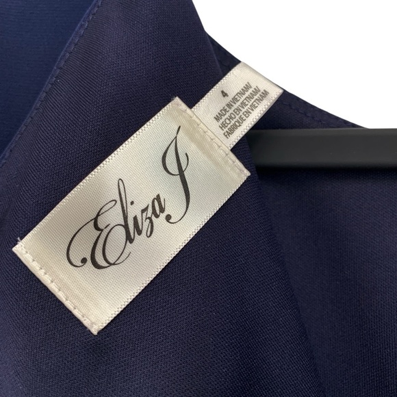 Eliza J Dress Womens Sz 4 Small Navy Blue Green Floral Fall Wedding Event Modest - Picture 8 of 10